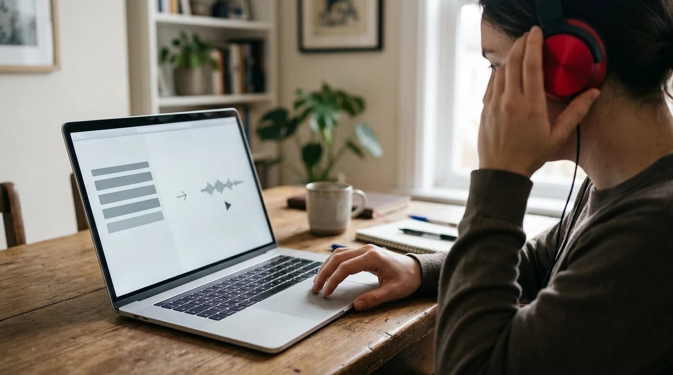Persona con auriculares convirtiendo texto a voz